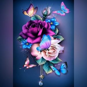 Flowers & Butterflies 3D Diamond Painting 12x16”